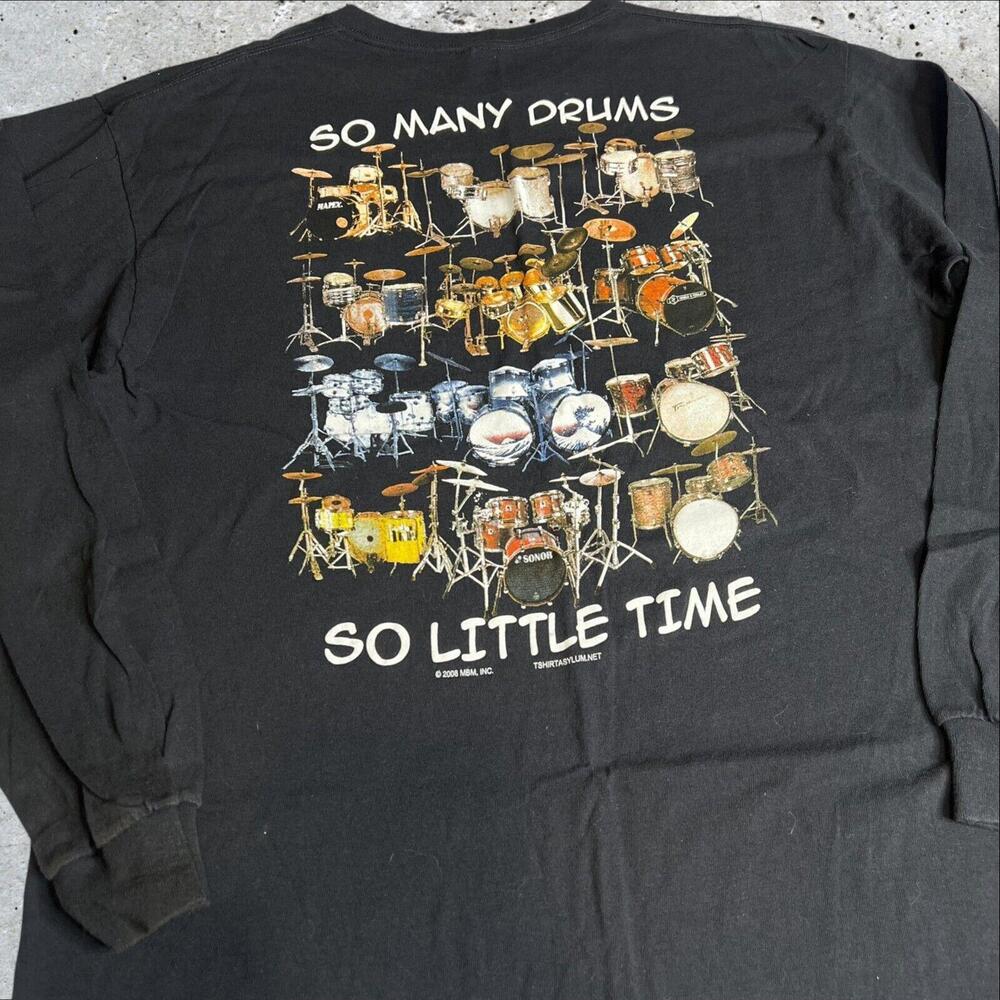 So Many Drums So Little Time Shirt‎ Y2K Drummer Graphic Tee Size XL